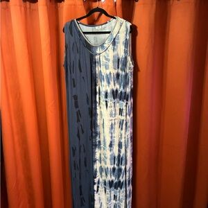 Cato Blue and Cream Tie-Dye Maxi Dress